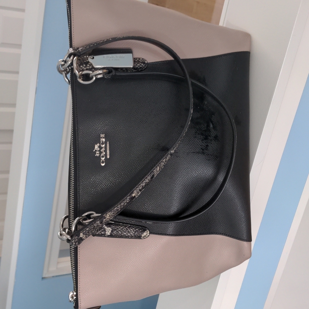 Ava Tote Original Coach purse, black and cream/tan with accent handles